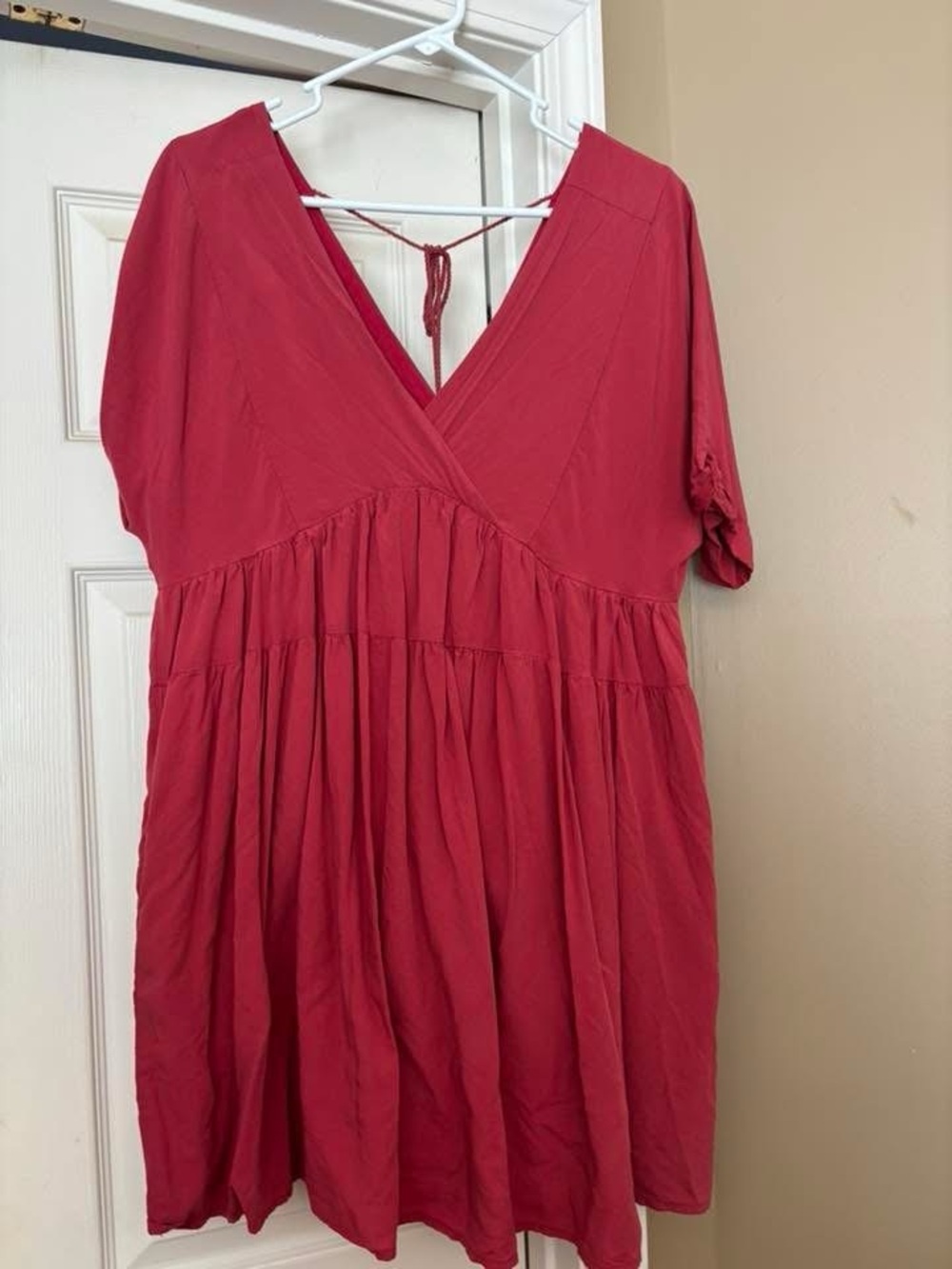 Women's Red V-Neck Tiered Babydoll Dress